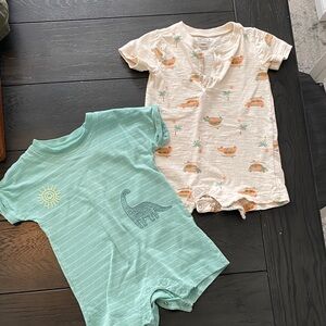 Dinosaur and Car Print Baby Rompers
